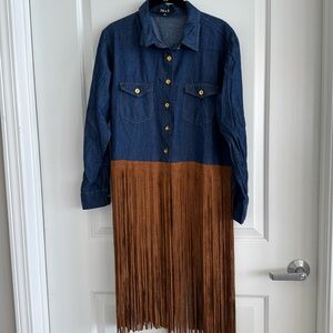 36.5 Denim and Brown Fringe Tunic Sz M